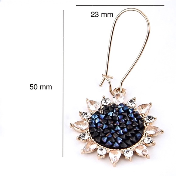 Blue Crushed Gem Sunflower Ear Wire Earrings - Picture 7 of 8